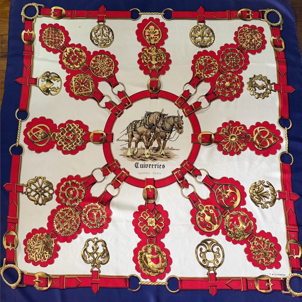 Vintage Hermes Cuivreries Silk Scarf.